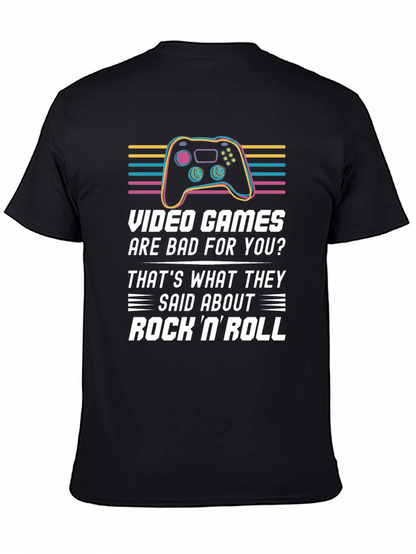 Camiseta Negra Gamer: Videojuegos vs. Rock N Roll
