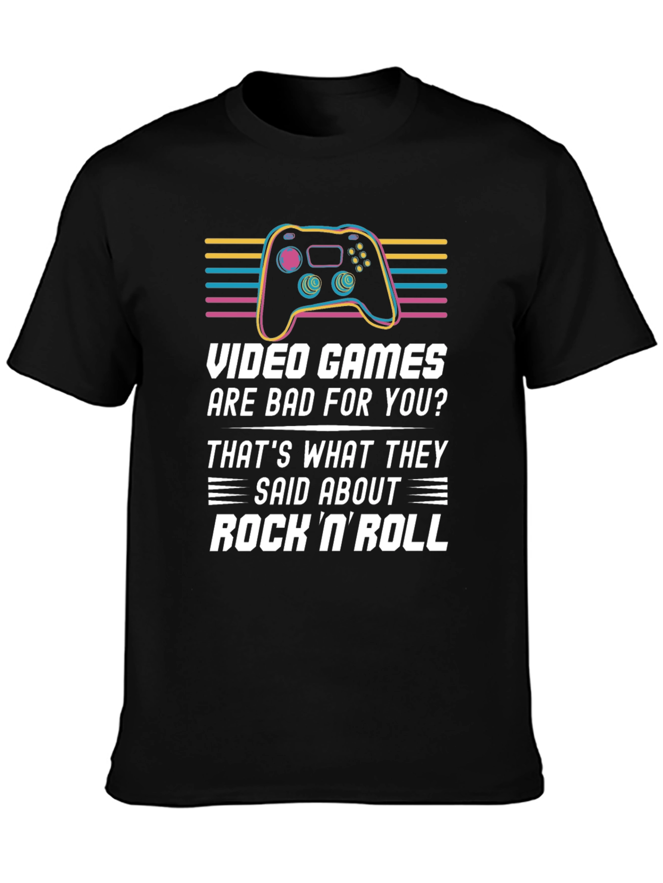 Camiseta Negra Gamer: Videojuegos vs. Rock N Roll