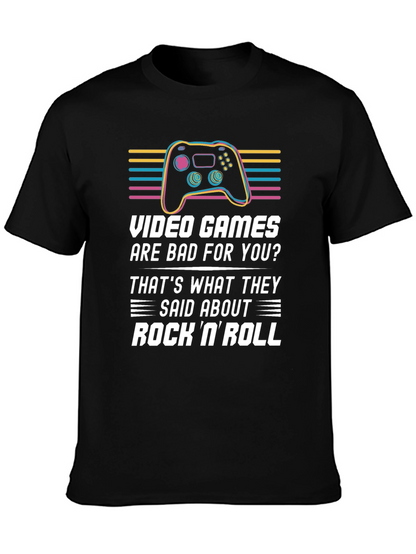 Camiseta Negra Gamer: Videojuegos vs. Rock N Roll
