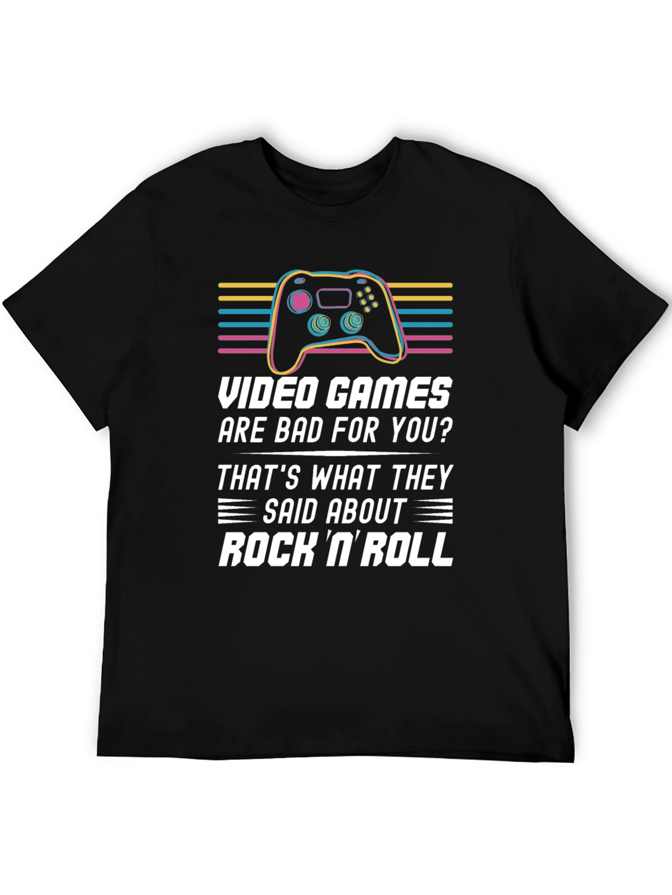 Camiseta Negra Gamer: Videojuegos vs. Rock N Roll