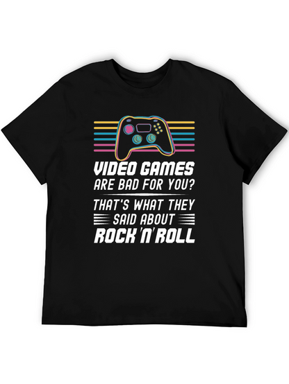 Camiseta Negra Gamer: Videojuegos vs. Rock N Roll