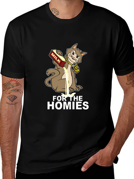 Camiseta Negra For the Homies con Gato Milk Gangster