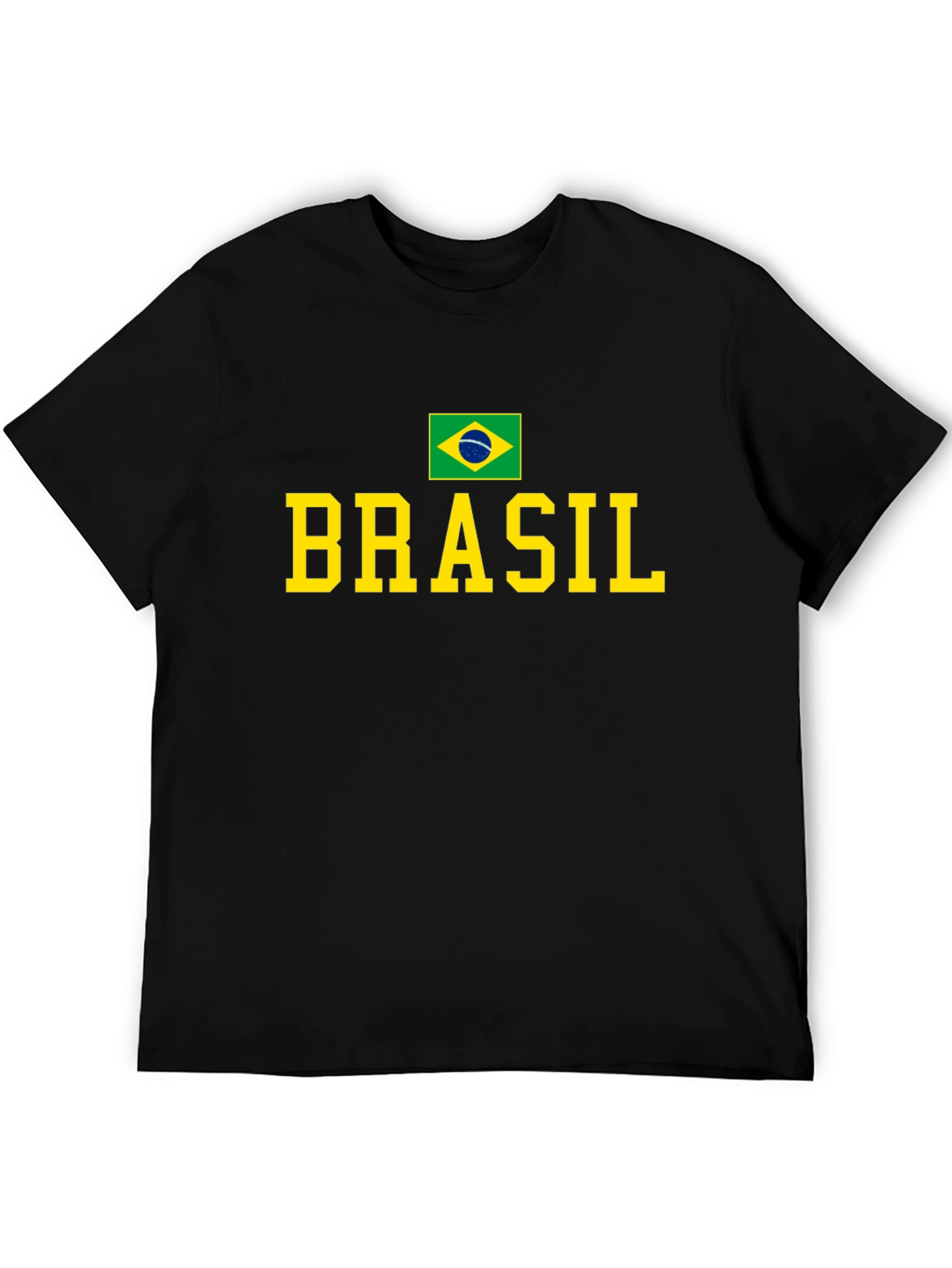 Camiseta Negra Brasil con Bandera y Letras Amarillas