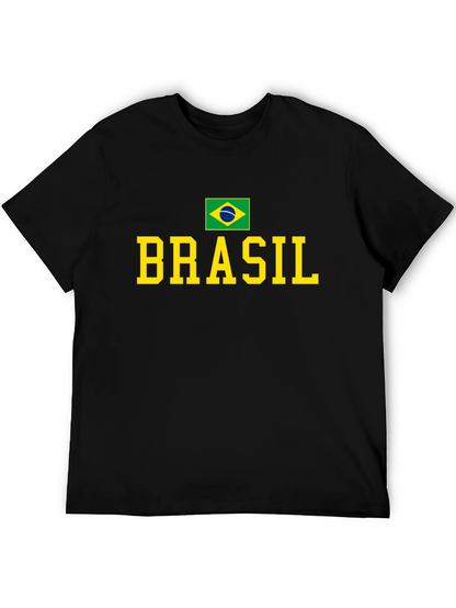 Camiseta Negra Brasil con Bandera y Letras Amarillas