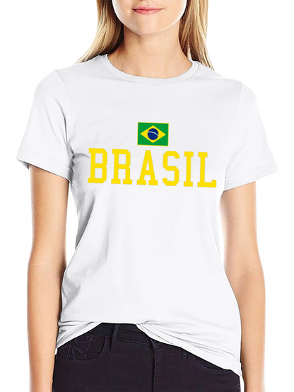 Camiseta Negra Brasil con Bandera y Letras Amarillas