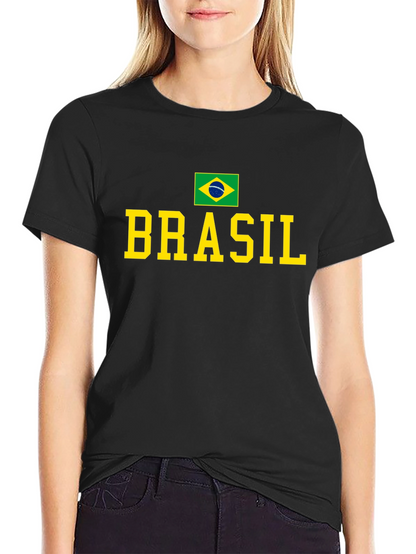 Camiseta Negra Brasil con Bandera y Letras Amarillas