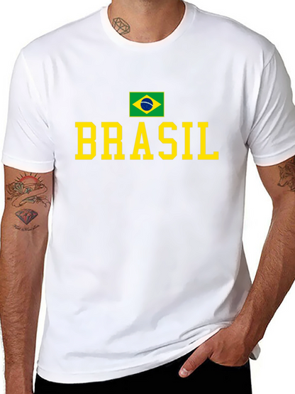 Camiseta Negra Brasil con Bandera y Letras Amarillas