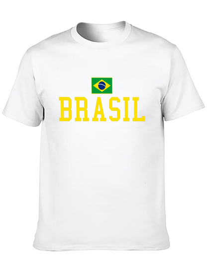Camiseta Negra Brasil con Bandera y Letras Amarillas