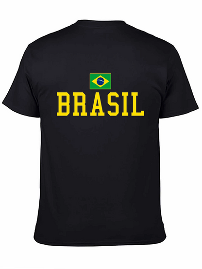 Camiseta Negra Brasil con Bandera y Letras Amarillas