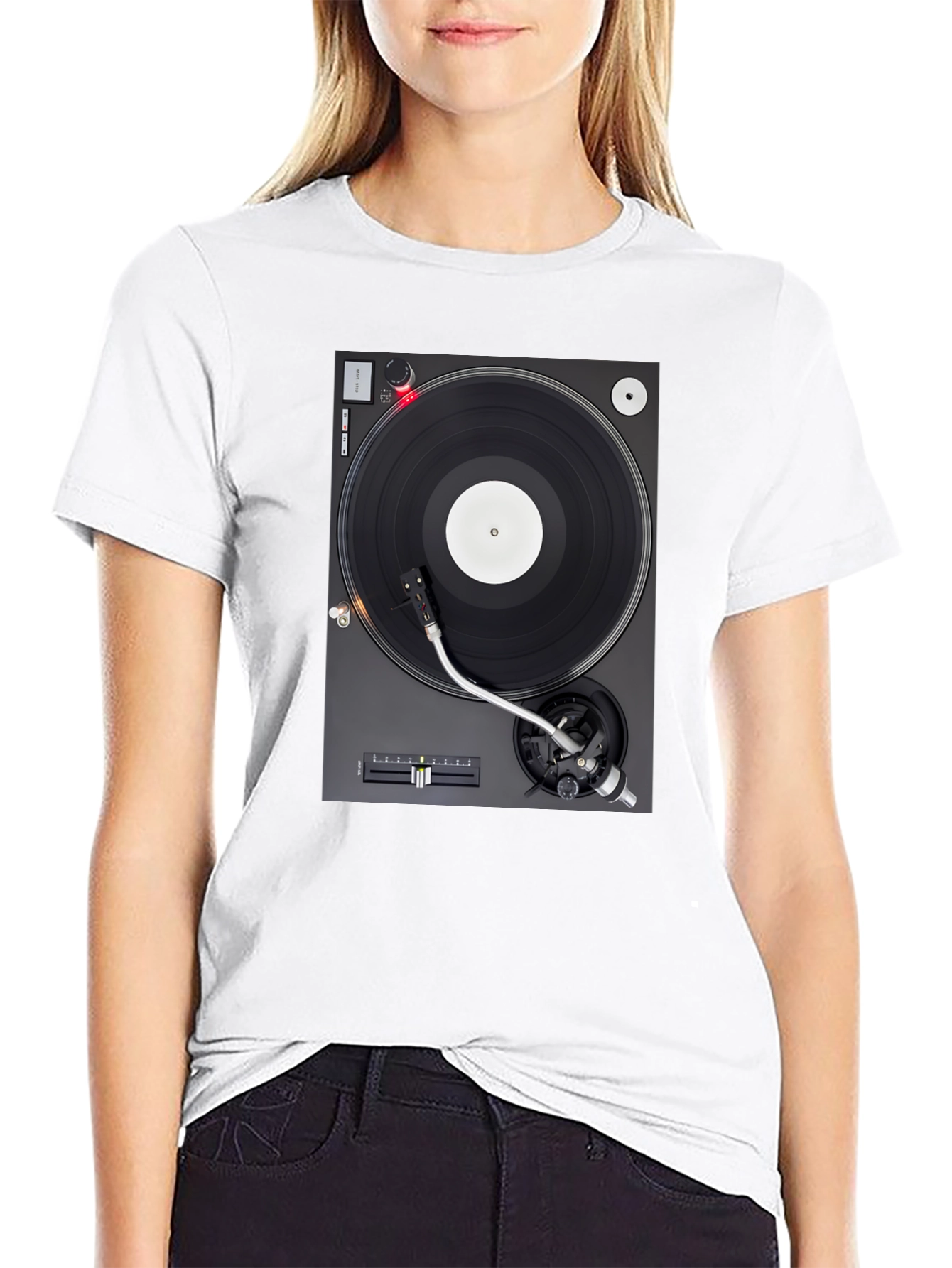 Camiseta Negra con Diseño de Tocadiscos