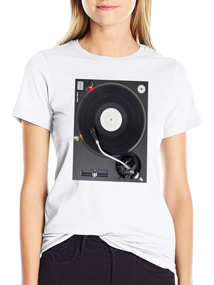 Camiseta Negra con Diseño de Tocadiscos