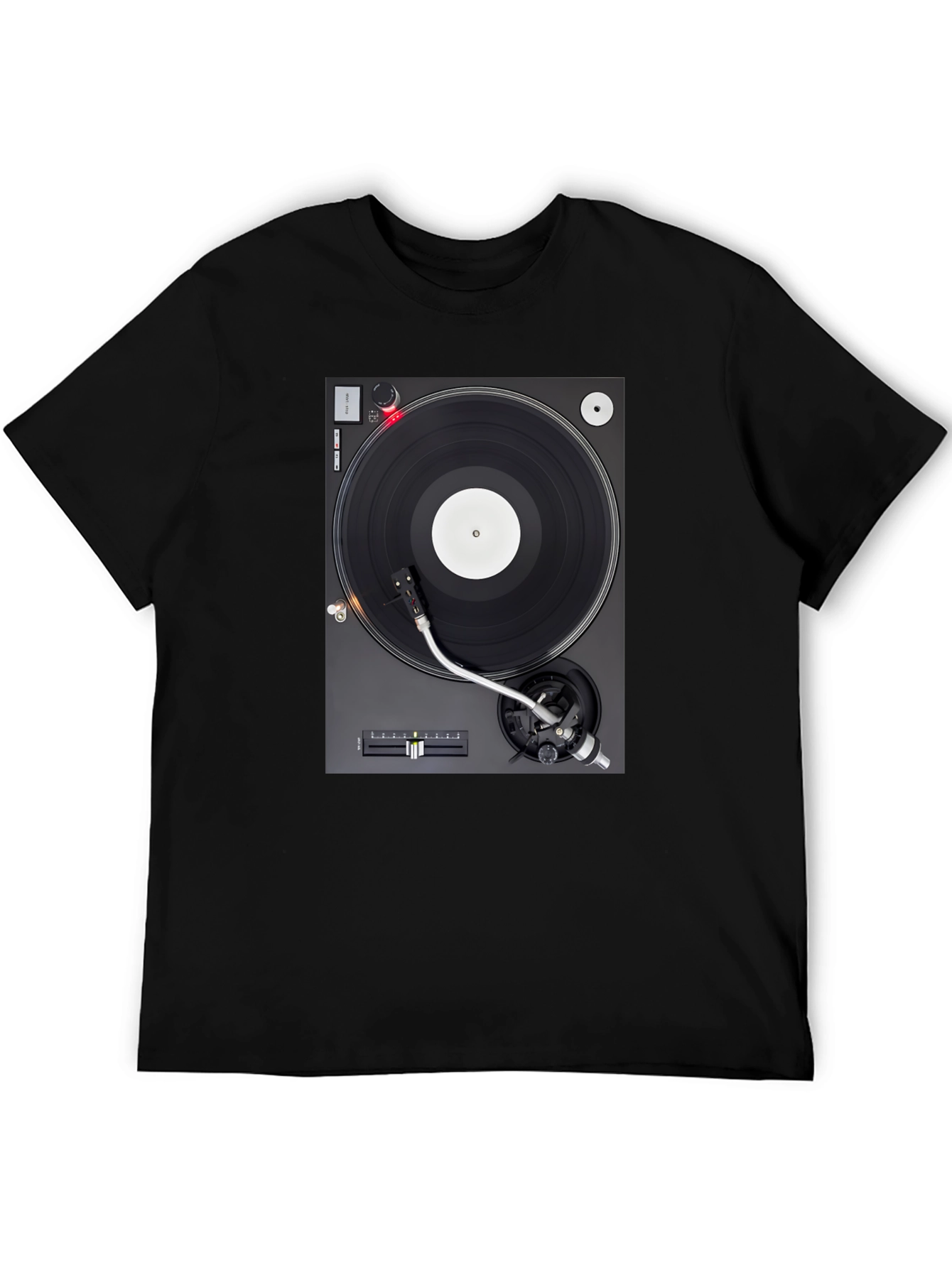 Camiseta Negra con Diseño de Tocadiscos