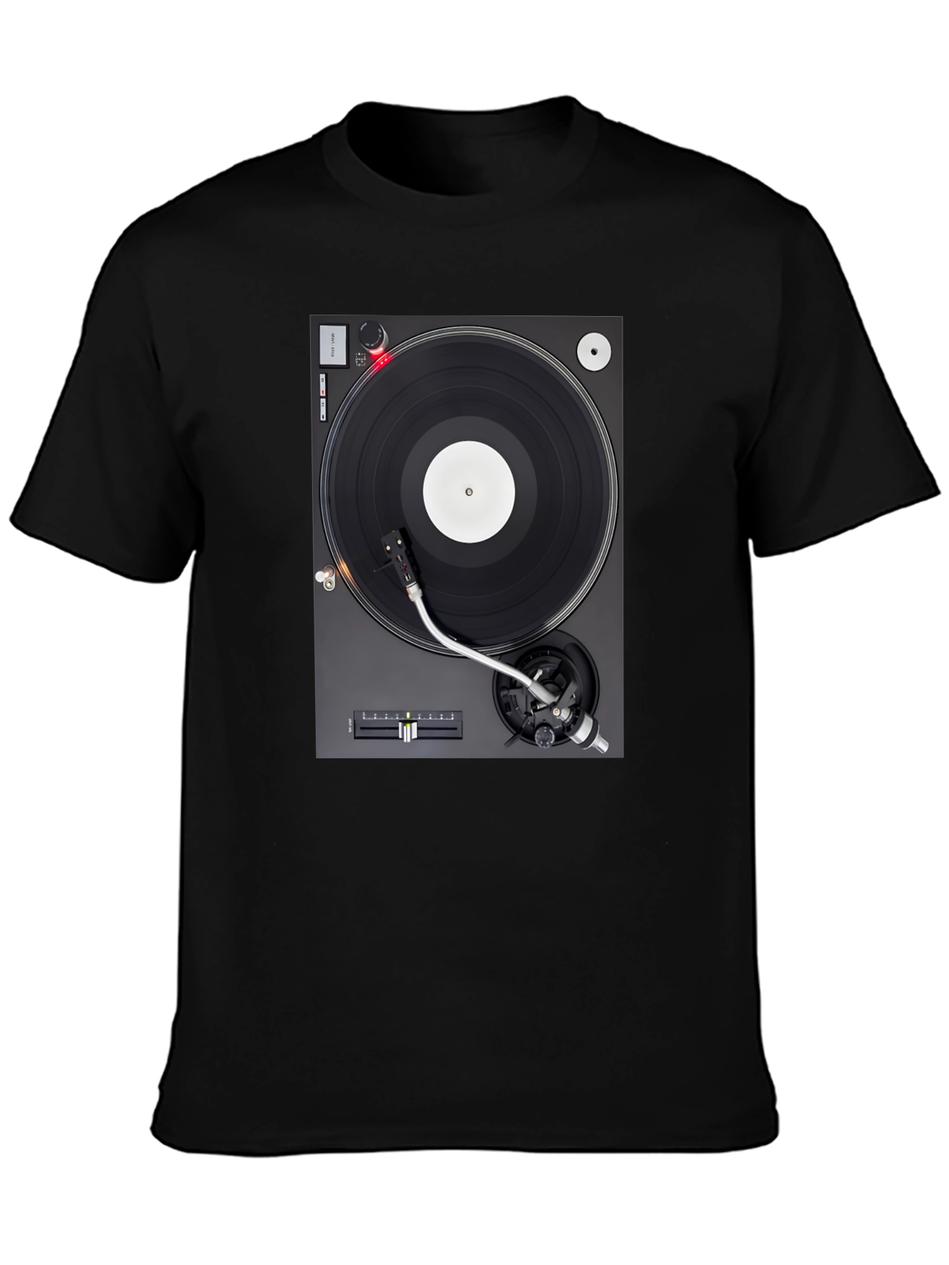 Camiseta Negra con Diseño de Tocadiscos