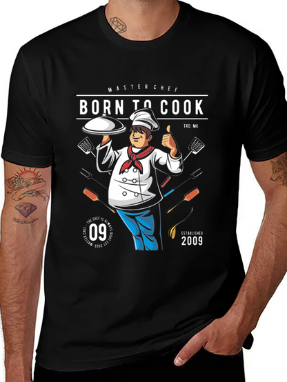 Camiseta Negra Born To Cook para Chef