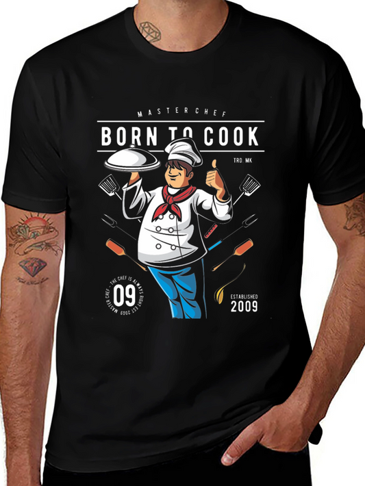 Camiseta Negra Born To Cook para Chef