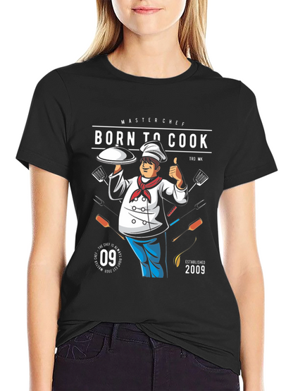 Camiseta Negra Born To Cook para Chef
