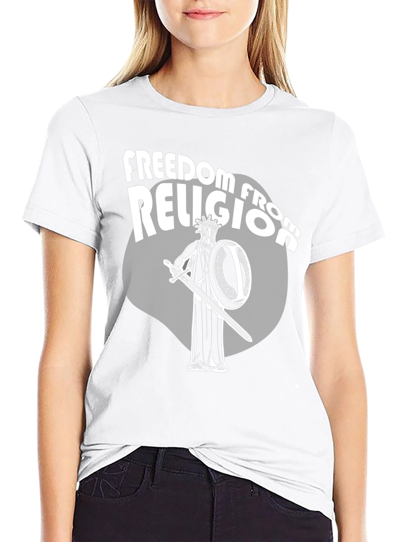 Camiseta Negra: Libertad de Religión con Estatua