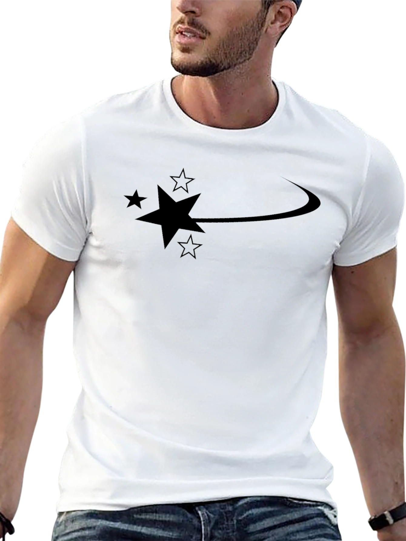 Camiseta Negra Hombre Diseño Estrellas