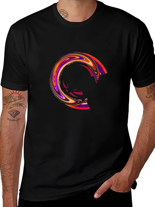 Camiseta Negra con Diseño Circular Abstracto