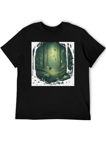 Camiseta Negra con Diseño Bosque Misterioso