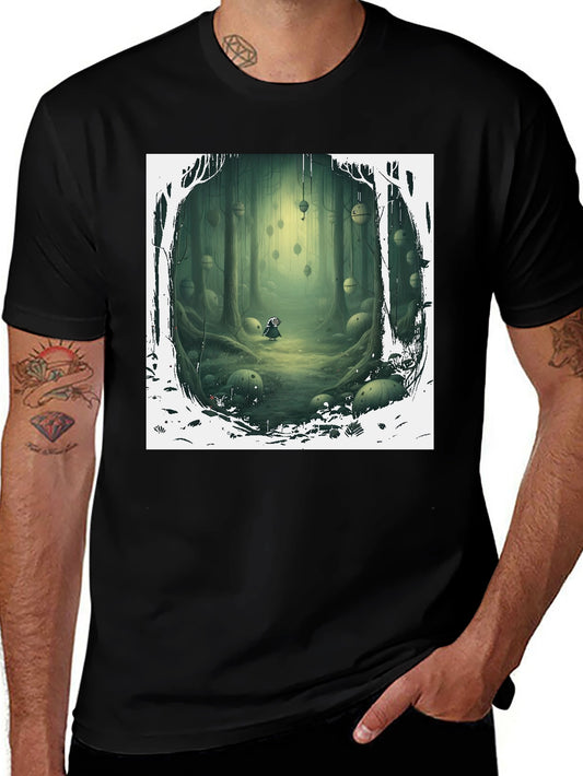 Camiseta Negra con Diseño Bosque Misterioso