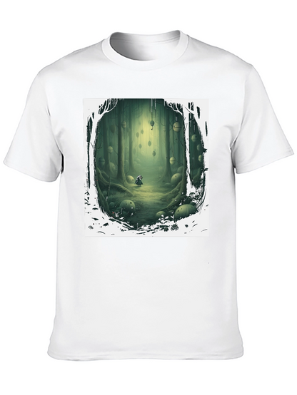 Camiseta Negra con Diseño Bosque Misterioso