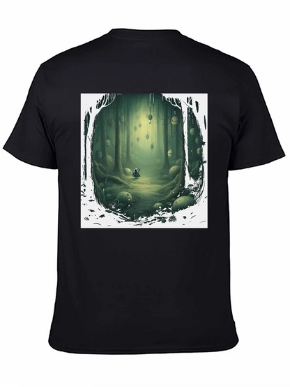 Camiseta Negra con Diseño Bosque Misterioso
