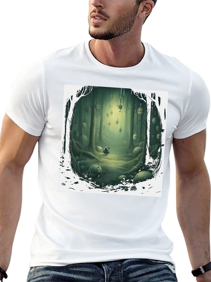 Camiseta Negra con Diseño Bosque Misterioso