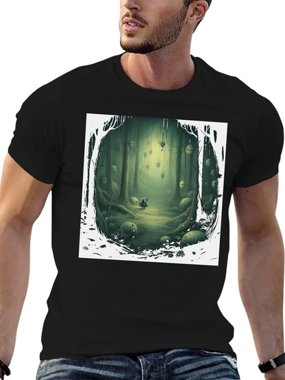 Camiseta Negra con Diseño Bosque Misterioso
