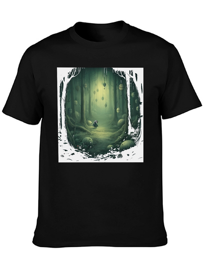 Camiseta Negra con Diseño Bosque Misterioso