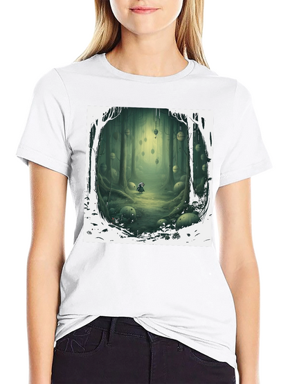 Camiseta Negra con Diseño Bosque Misterioso