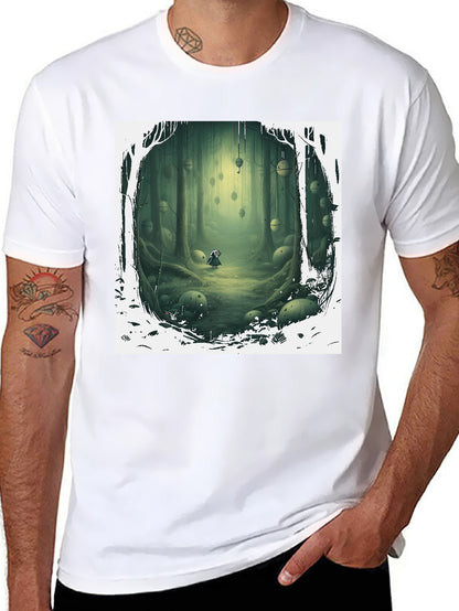 Camiseta Negra con Diseño Bosque Misterioso