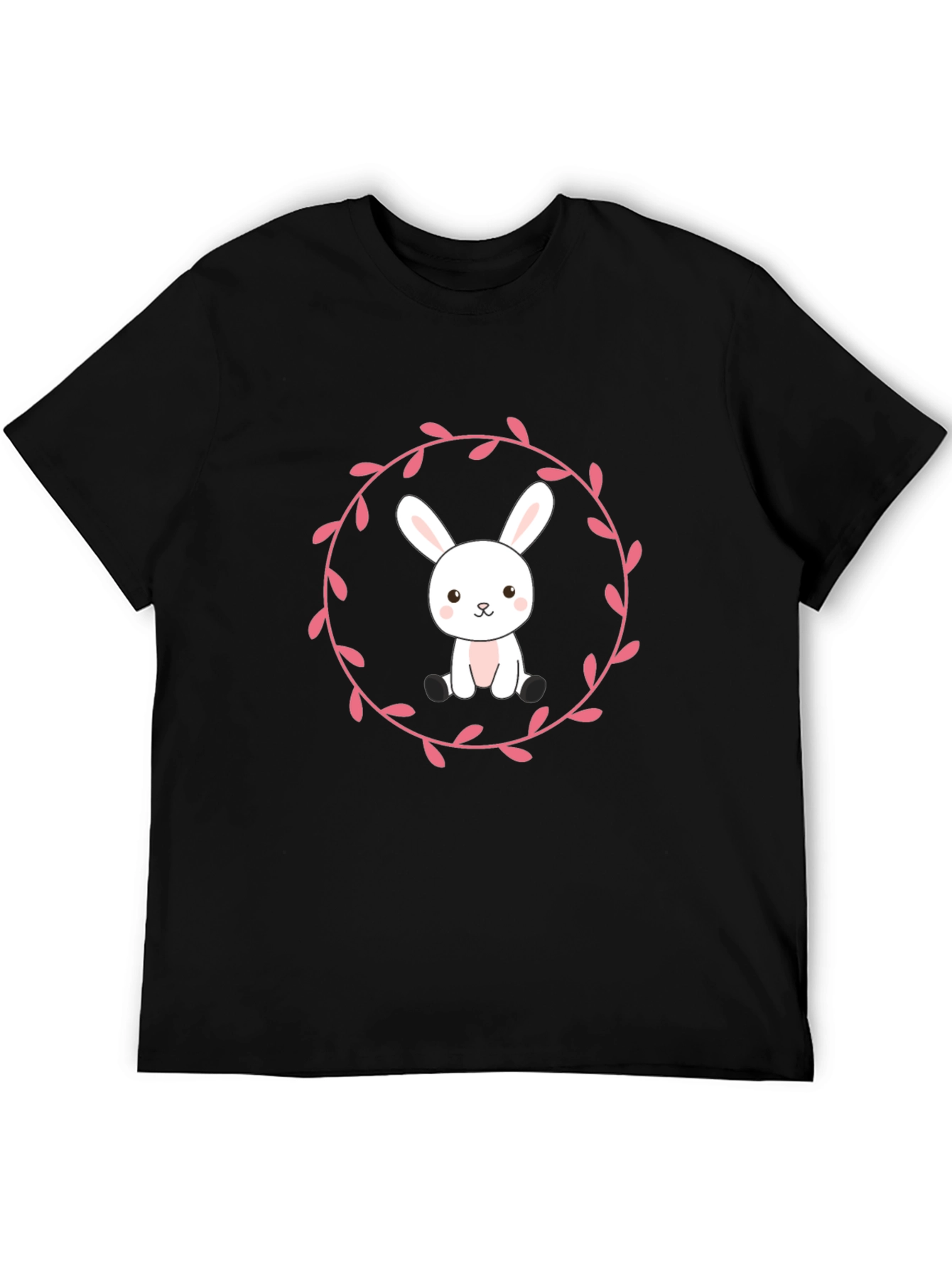 Camiseta Negra con Diseño de Conejito Floral