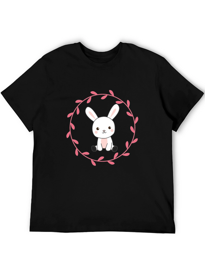 Camiseta Negra con Diseño de Conejito Floral