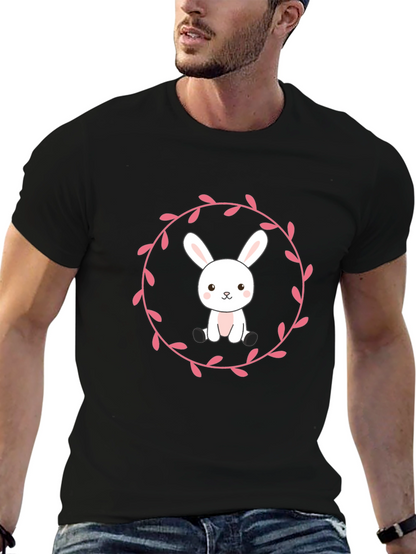 Camiseta Negra con Diseño de Conejito Floral