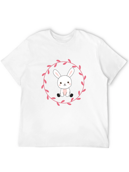 Camiseta Negra con Diseño de Conejito Floral