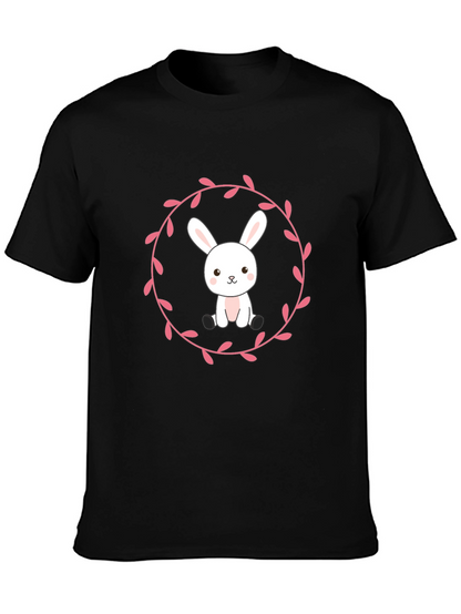 Camiseta Negra con Diseño de Conejito Floral
