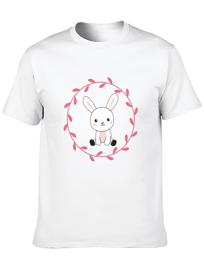 Camiseta Negra con Diseño de Conejito Floral