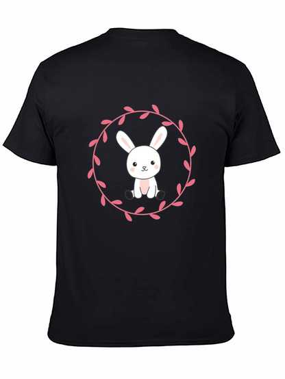 Camiseta Negra con Diseño de Conejito Floral