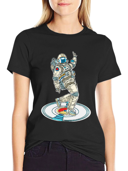 Camiseta Negra Astronauta Bailando en Vinilo