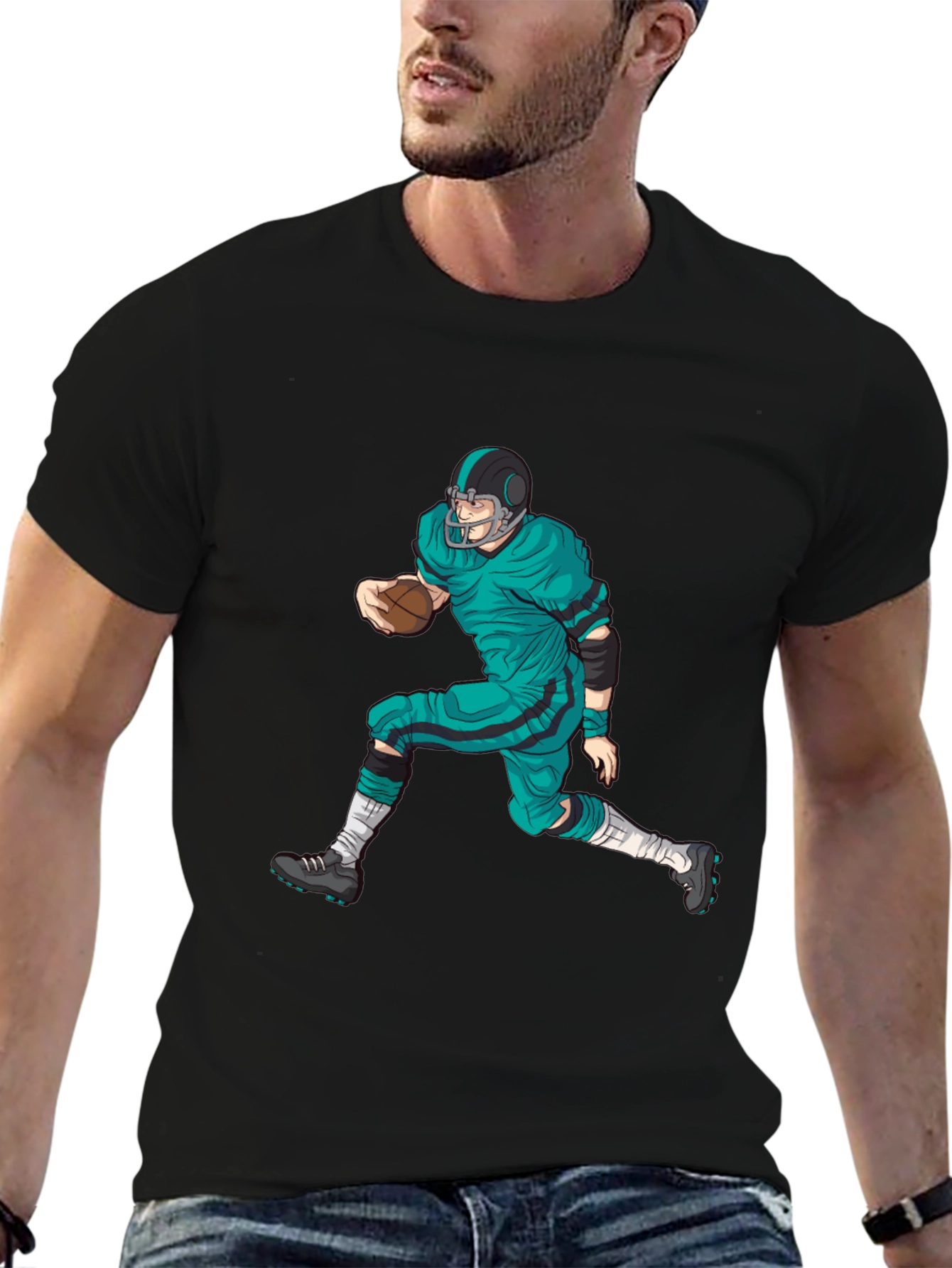 Camiseta Negra con Diseño de Futbol Americano