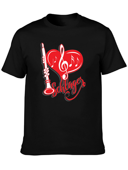 Camiseta Negra Música Schlager Corazón Clarinete