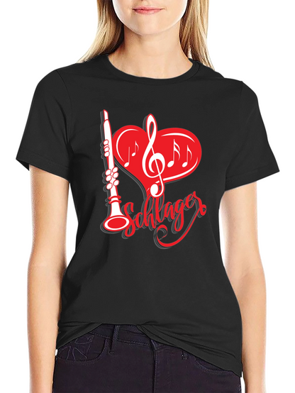 Camiseta Negra Música Schlager Corazón Clarinete