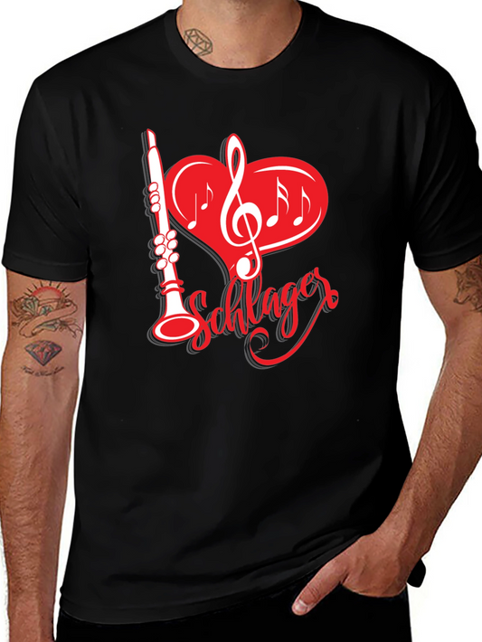 Camiseta Negra Música Schlager Corazón Clarinete