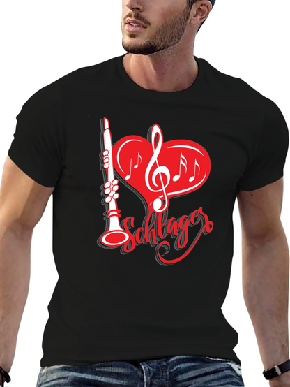 Camiseta Negra Música Schlager Corazón Clarinete
