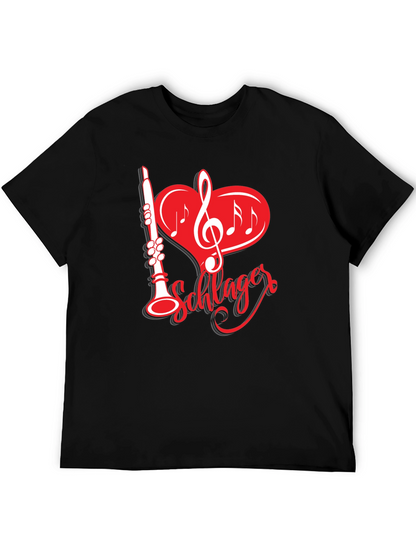 Camiseta Negra Música Schlager Corazón Clarinete