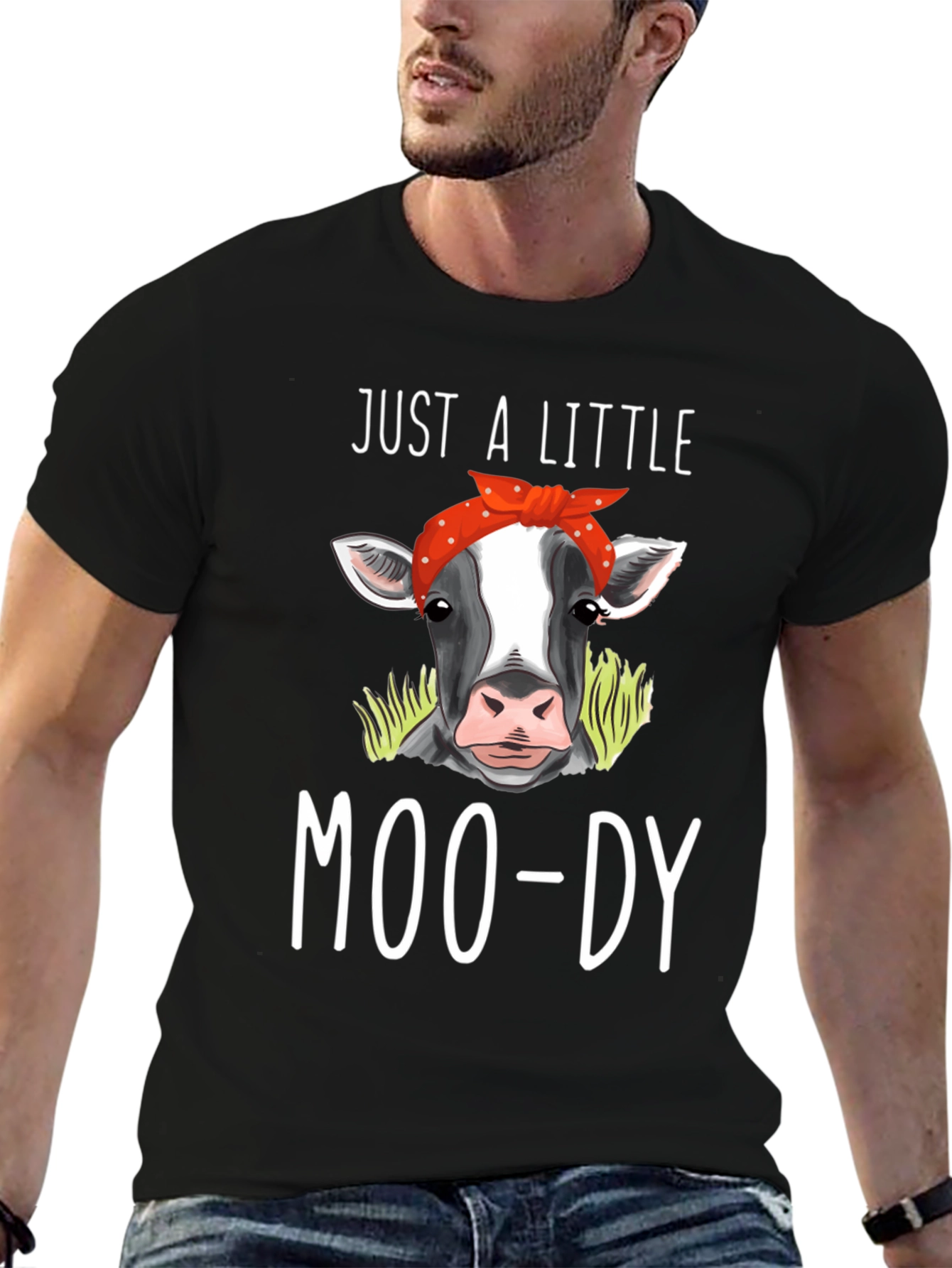 Camiseta Negra Just a Little Moo-dy con Vaca