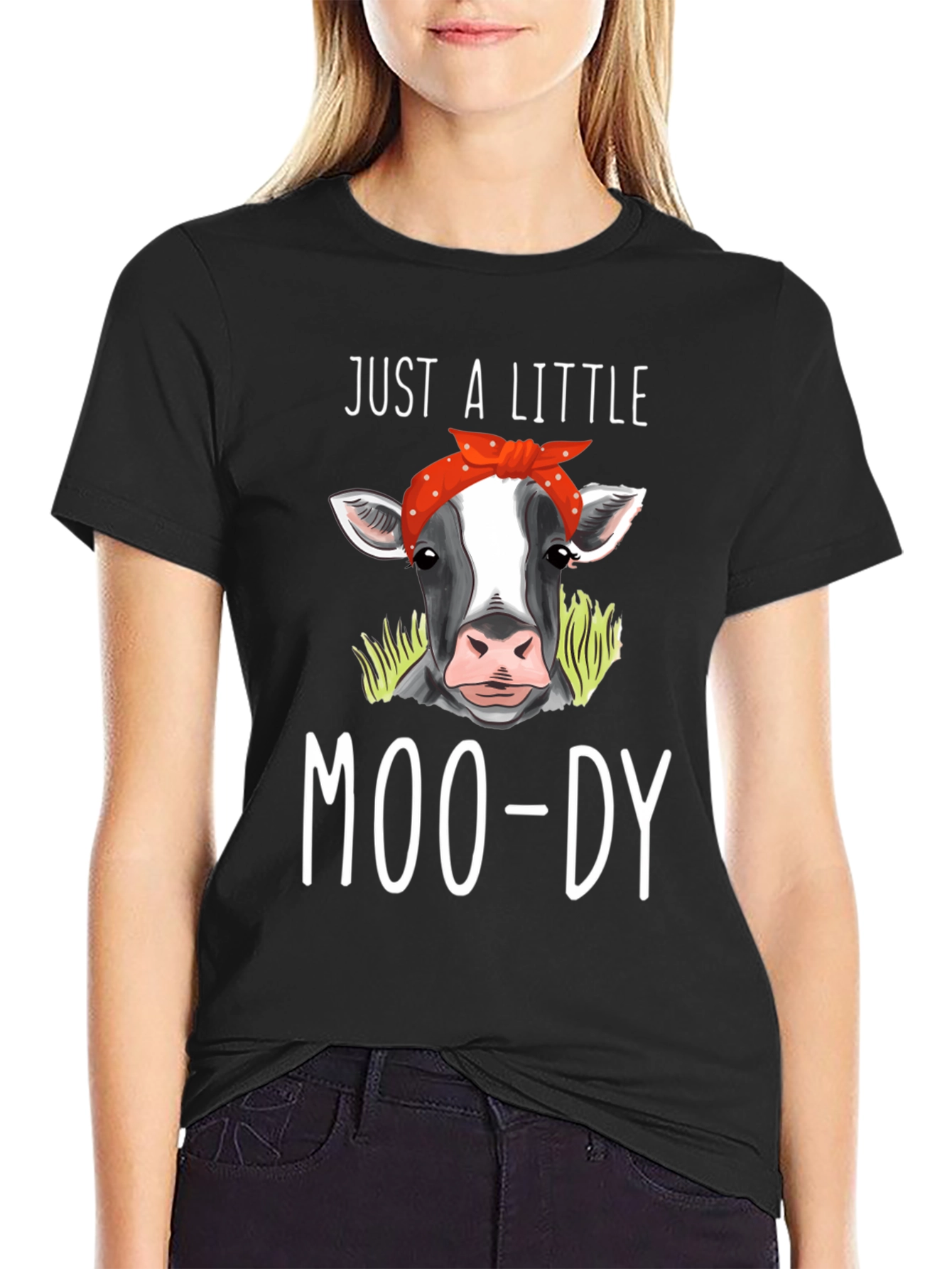 Camiseta Negra Just a Little Moo-dy con Vaca
