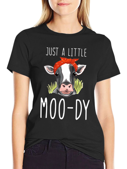 Camiseta Negra Just a Little Moo-dy con Vaca