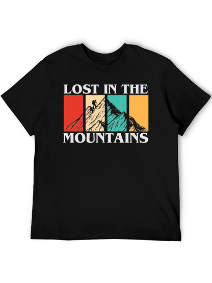 Camiseta Negra Lost in the Mountains para Aventureros